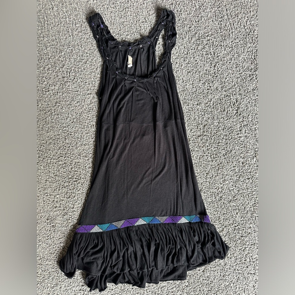 Free People Black Mini Dress with Purple and Blue Accents